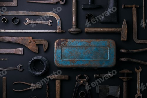 Preview: Fathers day greeting card concept. Flat lay. Copy space.