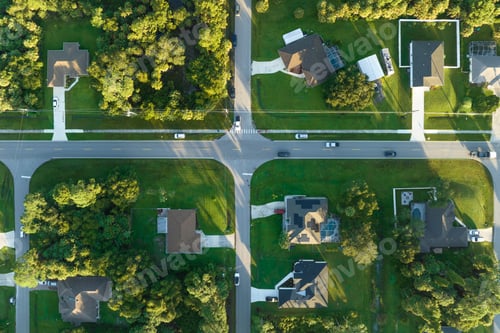 Preview: Aerial view of street traffic with driving cars
