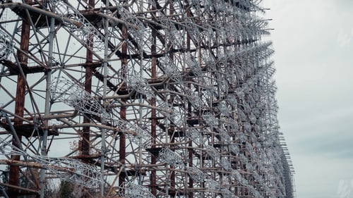 Preview: steel radar station in chernobyl exclusion zone under grey cloudy sky