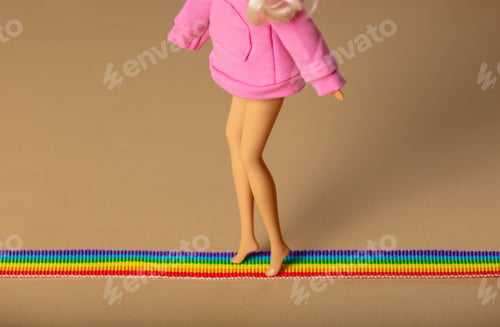 Preview: Doll walking on LGBT rainbow strip