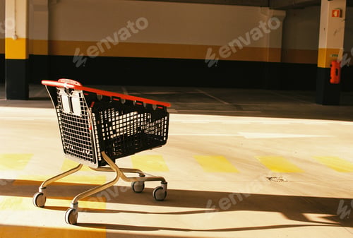 Preview: Small shopping trolley on a parking lot
