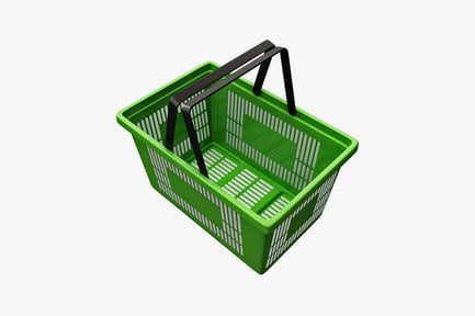 Preview: Empty green plastic shopping basket with black handle