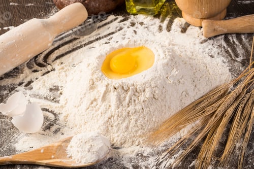 Preview: flour, eggs, wheat still-life