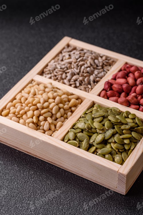 Preview: A box of peanuts and cedar nuts and sunflower and pumpkin seeds