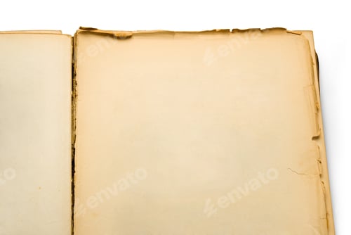 Preview: Open ancient book with blank pages, isolated on white background