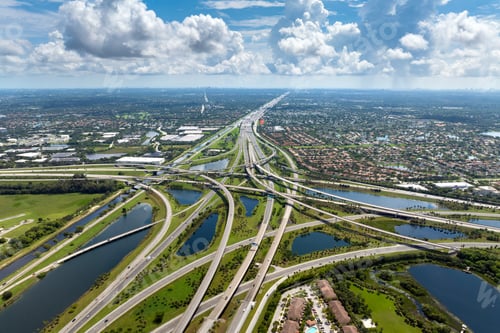 Preview: Aerial view of American freeway intersection