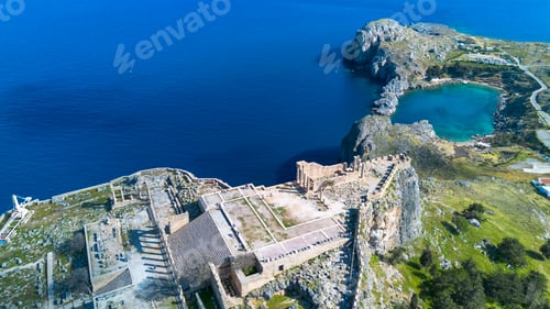 Preview: Rhodes, Greece. Lindos small whitewashed village and the Acropolis, scenery of Rhodos Island