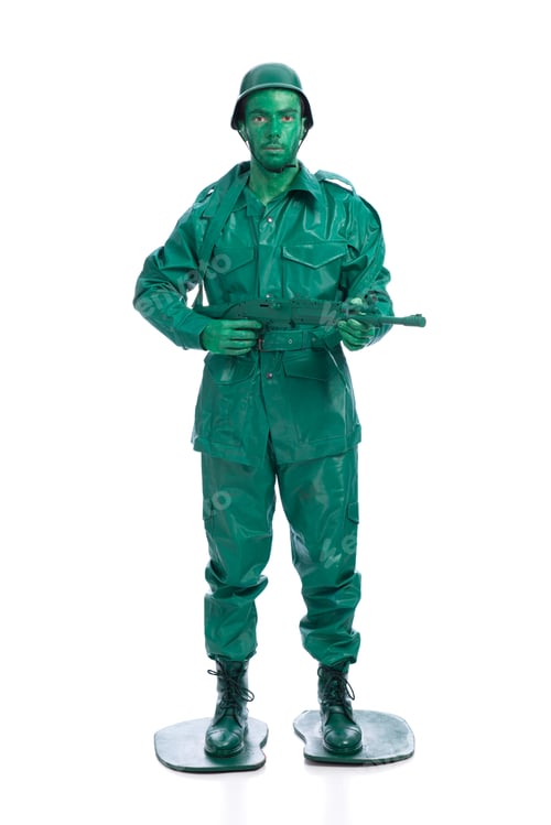 Preview: Man on a green toy soldier costume