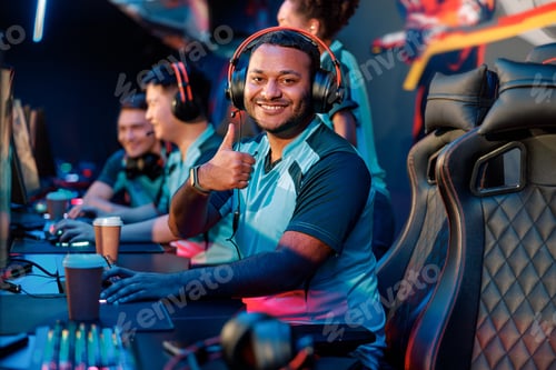 Preview: Professional gamer participating in esports tournament in gaming club