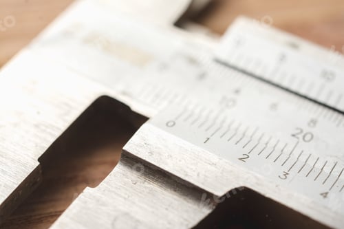 Preview: Closeup shot of an engineering ruler on a wooden surface