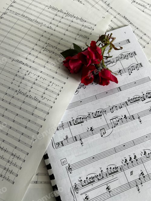 Preview: Music sheets with red roses