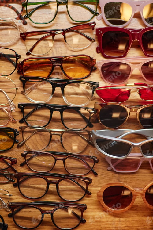 Preview: Assorted Vintage Eyeglasses Displaying Variety at Second Hand Store