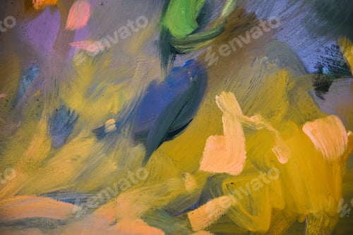 Preview: Close up detail of brushstrokes in acrylic and oil paint on an artist's palette.