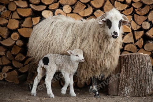 Preview: Small newborn lamb and ewe.