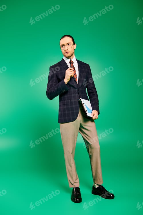 Preview: Elegant Businessman Posing on Green
