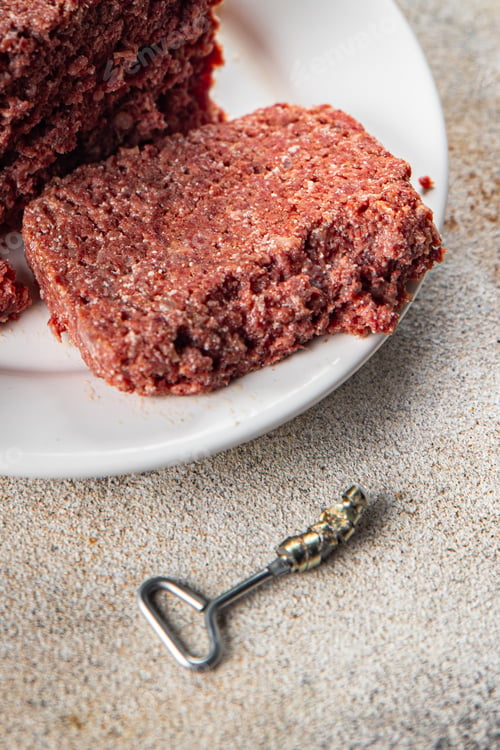 Preview: spam ham luncheon canned meat fresh meal food snack on the table copy space foodbackground rustic
