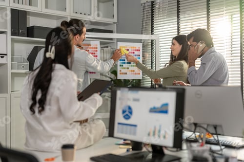 Preview: Group of young businessman and businesswoman working in the office.