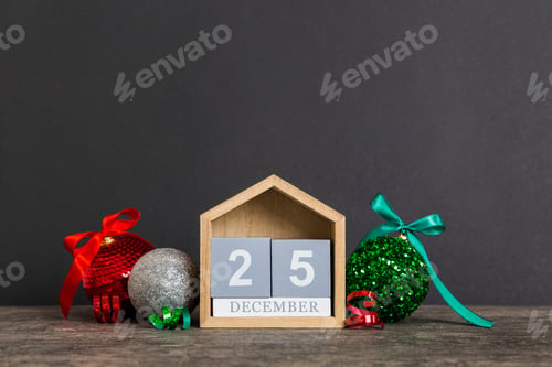 Preview: 25 december. Christmas composition on colored background