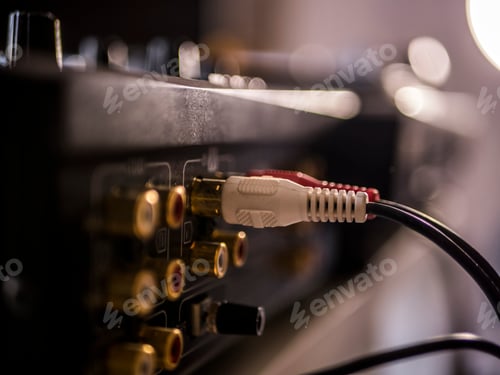 Preview: close up macro shot vintage audio equipment wire commutation concept