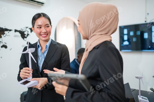 Preview: Business person meeting on solar cell panel technology.