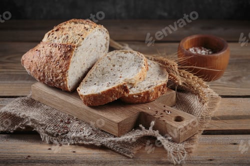 Preview: Sliced fresh baked whole grain bread with flax seeds