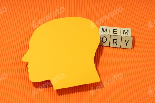 Preview: Concept of problems with memory, amnesia disease on orange background
