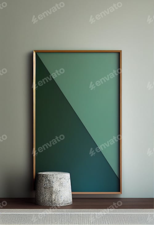 Preview: Mock up poster frame in modern interior background, elegant wood accessories. Design home decor. Boh