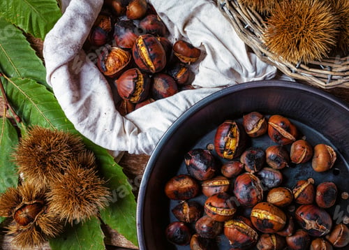 Preview: Roasted chestnuts in iron skillet