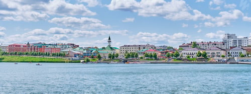 Preview: Panorama of embankment of lake Nizhniy Kaban. View of Staro-Tatarskaya Sloboda, Kazan, Russia.