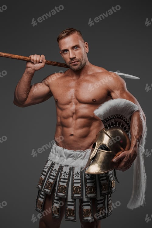 Preview: A muscular and attractive male model dressed in ancient pteruges