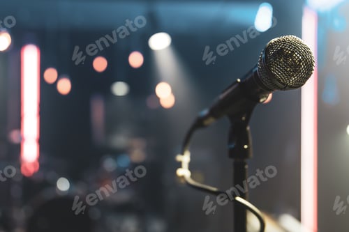 Preview: Close up microphone on blurred background with bokeh.