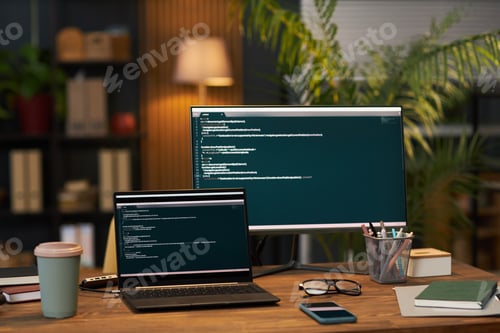 Preview: Computers With Metadata On Screen In Office