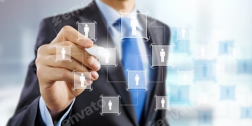 Preview: Close Up Of Businessman Drawing Chain Of Interaction