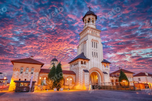 Preview: cityscape with Bell Tower of Orthodox Coronation Cathedral inside fortified Alba Carolina Fortress.