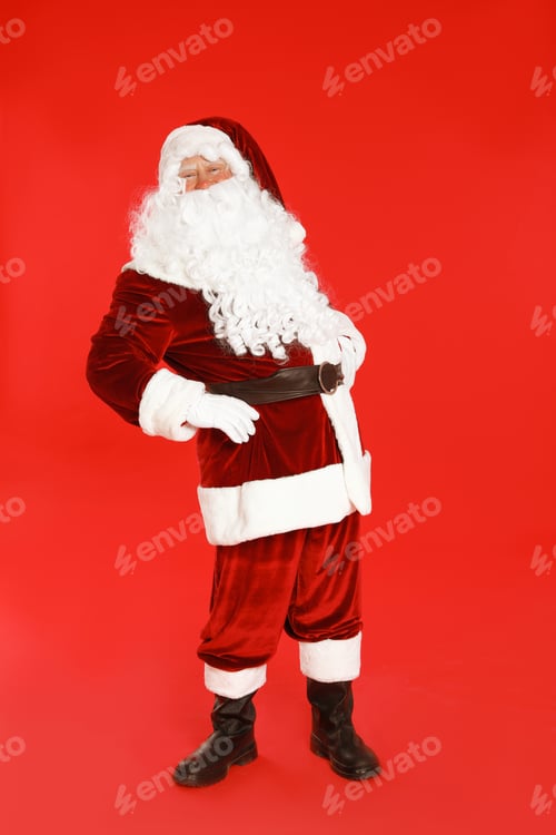 Preview: Happy authentic Santa Claus on red background