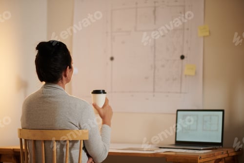 Preview: Female Architect Looking Building Blueprint