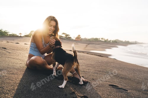 Preview: Woman Plays with her Dog on the Beach