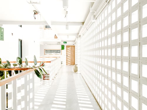 Preview: White building decorated minimal style with white color and sunlights.