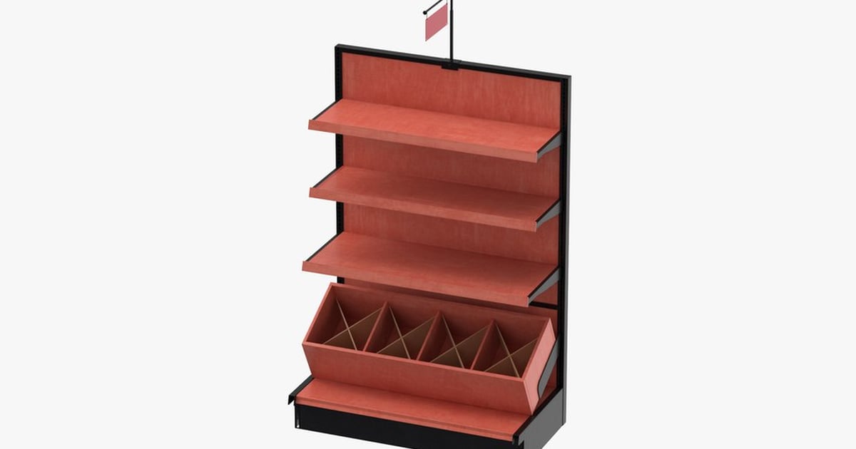 Commercial Wood Shelving Display Rack 3D, Incl. counter & metal - Envato