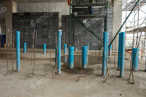 Preview: Blue PVC Pipes on Construction Site