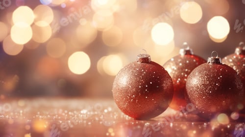 Preview: Red and Golden Christmas Ornaments with Bokeh Effect