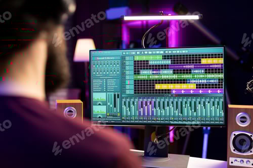 Preview: Sound engineer working with audio recordings on daw software interface