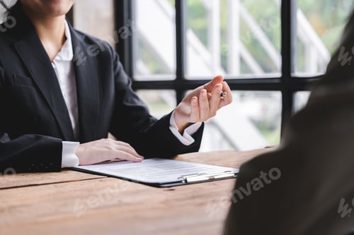 Preview: Portrait of a person interviewing for a job and
Submit resume to staff job application concept