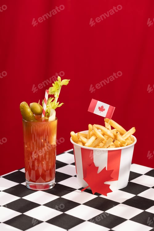 Preview: Canada Day traditional food concept. A girl in a classy cafe eats in Canada. Breakfast and lunch.