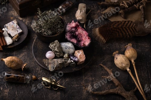 Preview: Esoteric magical background with crystal.