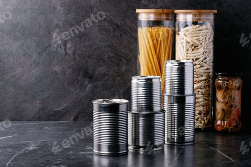 Preview: Canned food in metal cans
