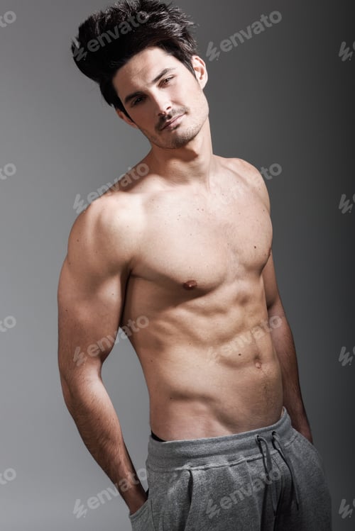 Preview: Half naked sexy body of muscular athletic man