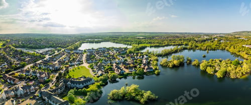 Preview: Aerial drone view of
Leybourne Lakes and housing estate, Aylesford, Kent, England