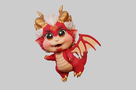Preview: Horned dragon with outstretched wings and open mouth