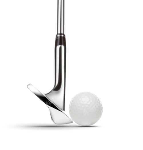 Preview: Chrome Golf Club Wedge Iron and Golf Ball on White Background